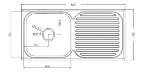 Dura Single Bowl With Drain Board Kitchen Sink 32" X 19" X 8" (815 X 482 X 200mm) | SS 304 grade | Satin Finish | Suitable for Topmount, Undermount & Inset | Included: Waste coupling  | Slab Cutting Size: 381x406mm — image 2
