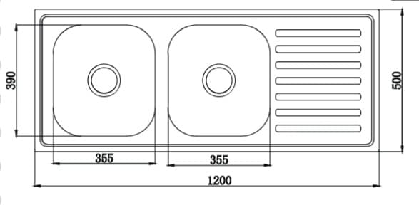 Dura Double Bowl With Drain Board Kitchen Sink 47" X 20" X 8" (1200 X 500 X 210mm) | SS 304 grade | Satin Finish | Suitable for Topmount, Undermount & Inset | Included: Waste coupling  | Slab Cutting Size: 406x355mm — image 2