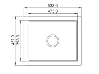 Quartz Single Bowl Kitchen Sink 21"x18"x8" (533x457x200mm) | Natural Quartz | Colour: Black |  Topmount Installation | Included: Waste coupling | Slab Cutting Size: 482x406mm — image 2