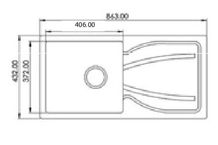 Quartz Single Bowl with Drain Board Kitchen Sink 34"x17"x8" (863x432x200mm) | Natural Quartz | Colour: Black  | Topmount Installation | Included: Waste coupling | Slab Cutting Size: 406x382mm — image 2