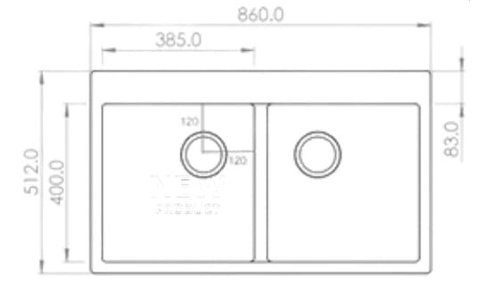 Quartz Double Bowl Kitchen Sink 34"x20"x8" (860x510x200mm) | Natural Quartz | Colour: Black  | Topmount Installation | Included: Waste coupling | Slab Cutting Size: 804x399mm — image 2