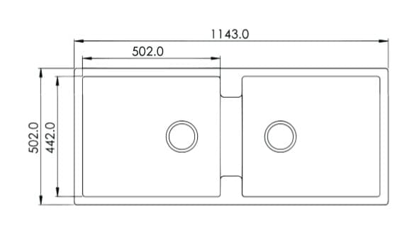 Quartz Double Bowl Kitchen Sink 45"x20"x9" (1143x502x225mm) | Natural Quartz | Colour: Black  | Topmount Installation | Included: Waste coupling | Slab Cutting Size: 510x430mm — image 2