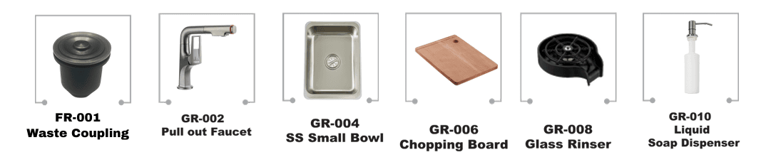 Kitchen GREY Glass Rinser Sink | Material: Stainless Steel | Size: 27"x18"(680x450mm) | Colour: Grey | Includeds: Waste Coupling, Pull out Faucet, SS Small Bowl, Chopping Board, Glass Rinser, Soap Dispenser — image 3