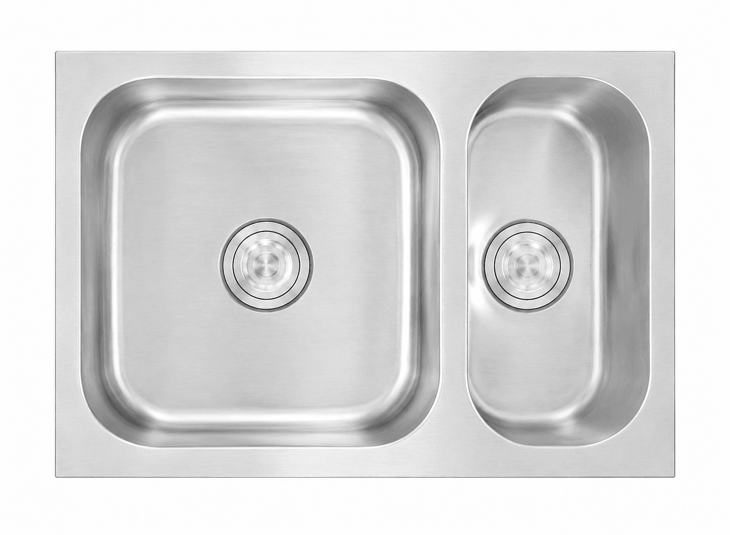 Dura Double Bowl Kitchen Sink 27" X 19" X 8" (686x483x200mm) | SS 304 grade | Satin Finish | Suitable for Topmount, Undermount & Inset | Included: Waste coupling  | Slab Cutting Size: 405x381mm