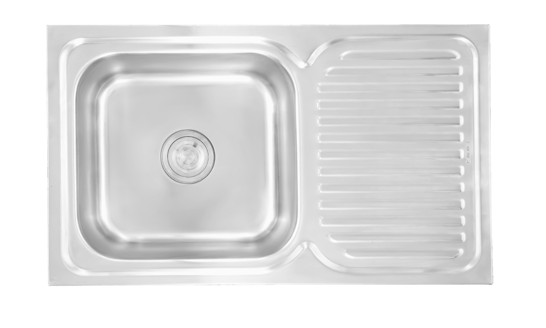 Dura Single Bowl With Drain Board Kitchen Sink 32" X 19" X 8" (815 X 482 X 200mm) | SS 304 grade | Satin Finish | Suitable for Topmount, Undermount & Inset | Included: Waste coupling  | Slab Cutting Size: 381x406mm — image 1