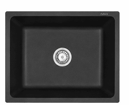 Quartz Single Bowl Kitchen Sink 18"x16"x8" (459x408x200mm) | Natural Quartz | Colour: Black |  Topmount Installation | Included: Waste coupling | Slab Cutting Size: 420x364mm