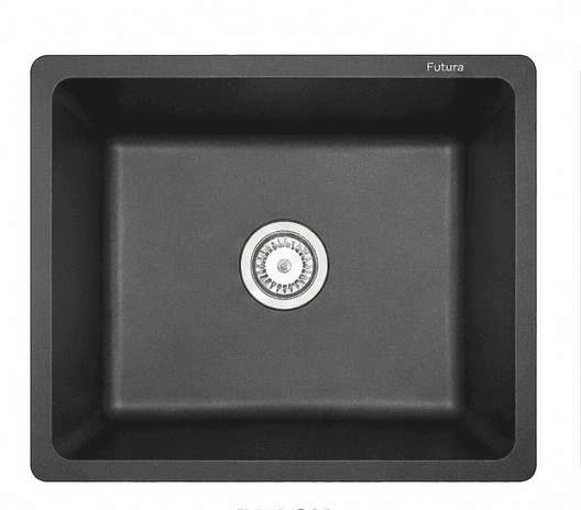 Quartz Single Bowl Kitchen Sink 21"x18"x8" (533x457x200mm) | Natural Quartz | Colour: Black |  Topmount Installation | Included: Waste coupling | Slab Cutting Size: 482x406mm — image 1