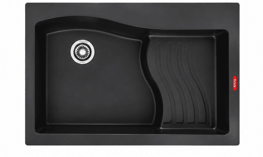 Quartz Single Bowl with Drain Board Kitchen Sink 33"x22"x10" (838x559x250mm) | Natural Quartz | Colour: Black  | Topmount Installation | Included: Waste coupling | Slab Cutting Size: 760x465mm — image 1