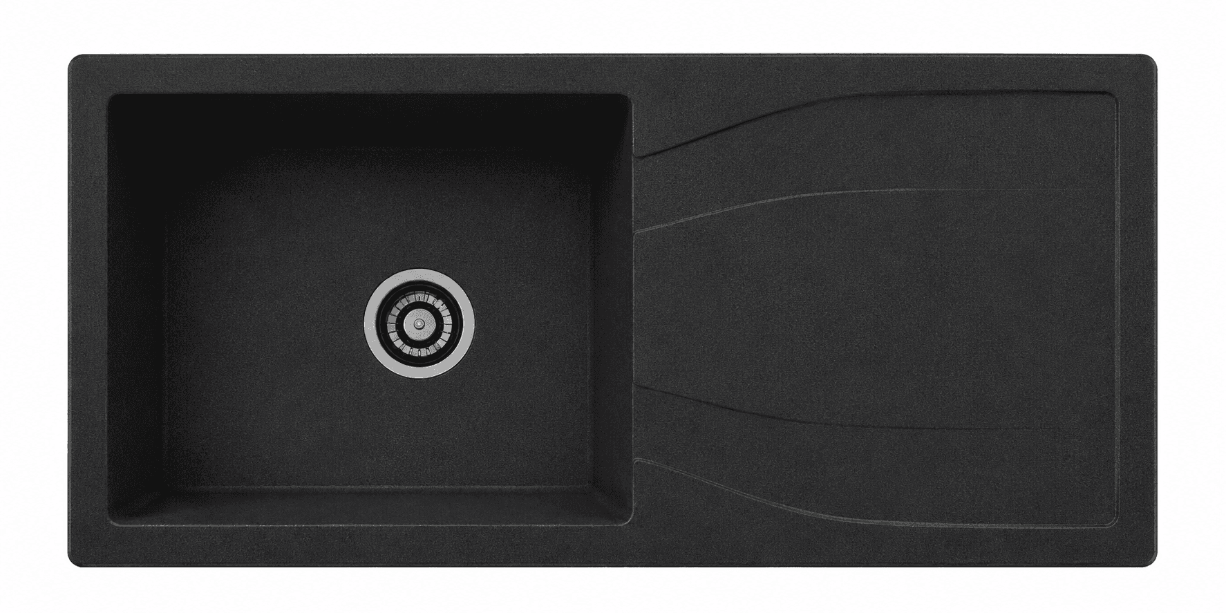 Quartz Single Bowl with Drain Board Kitchen Sink 34"x17"x8" (863x432x200mm) | Natural Quartz | Colour: Black  | Topmount Installation | Included: Waste coupling | Slab Cutting Size: 406x382mm — image 1