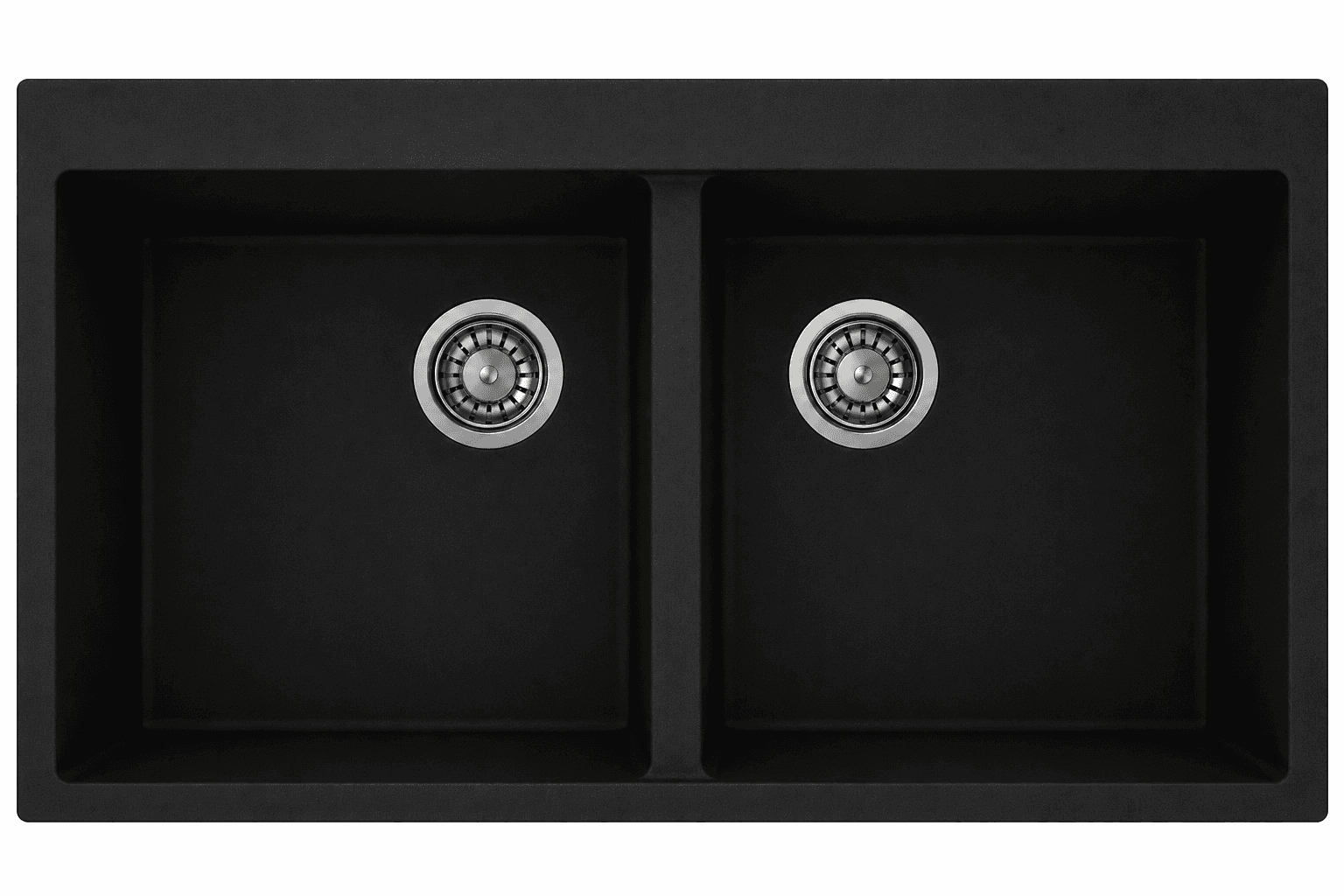 Quartz Double Bowl Kitchen Sink 34"x20"x8" (860x510x200mm) | Natural Quartz | Colour: Black  | Topmount Installation | Included: Waste coupling | Slab Cutting Size: 804x399mm
