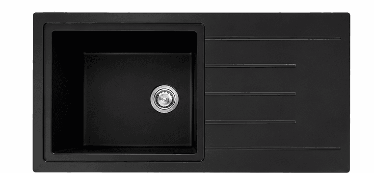 Quartz Single Bowl Kitchen Sink 36"x18"x9" (900x450x230mm) | Natural Quartz | Colour: Black | Topmount Installation | Included: Waste coupling | Slab Cutting Size: 480x395mm — image 1