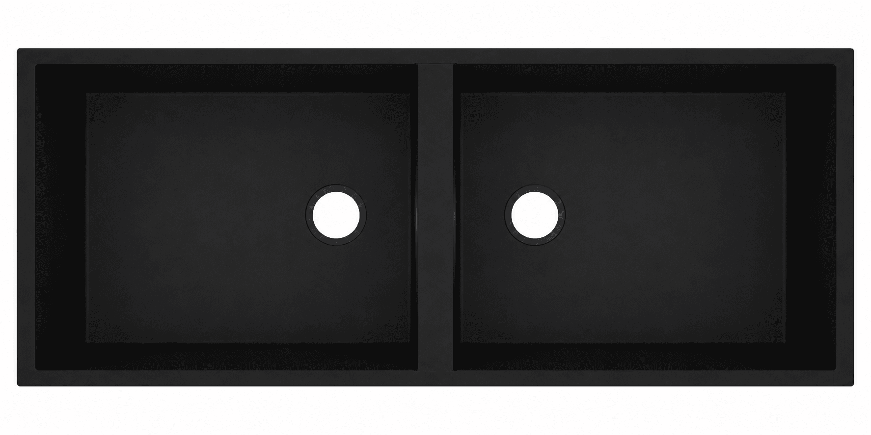 Quartz Double Bowl Kitchen Sink 45"x20"x9" (1143x502x225mm) | Natural Quartz | Colour: Black  | Topmount Installation | Included: Waste coupling | Slab Cutting Size: 510x430mm