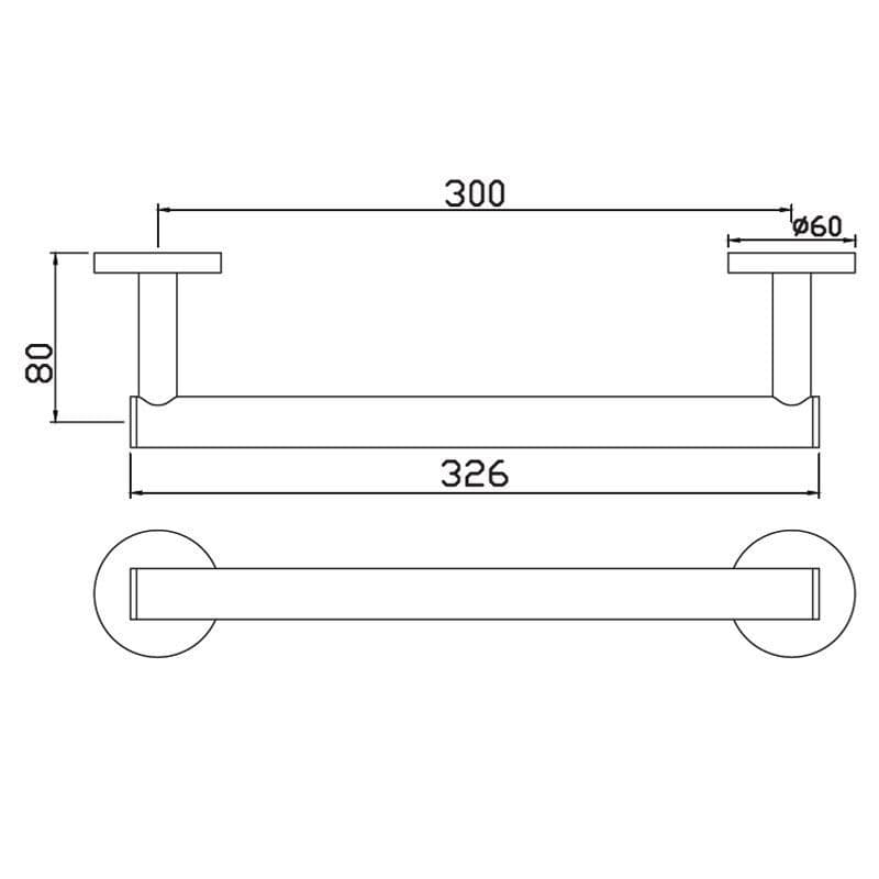 Grab Bar 300mm Long, Round Shape | Chrome Finish | Material: Stainless Steel — image 2