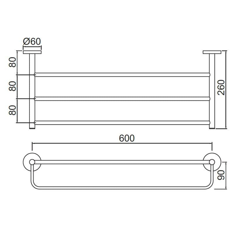Towel Rack 600mm Long with Lower Hangers | Chrome Finish | Material: Stainless Steel — image 2