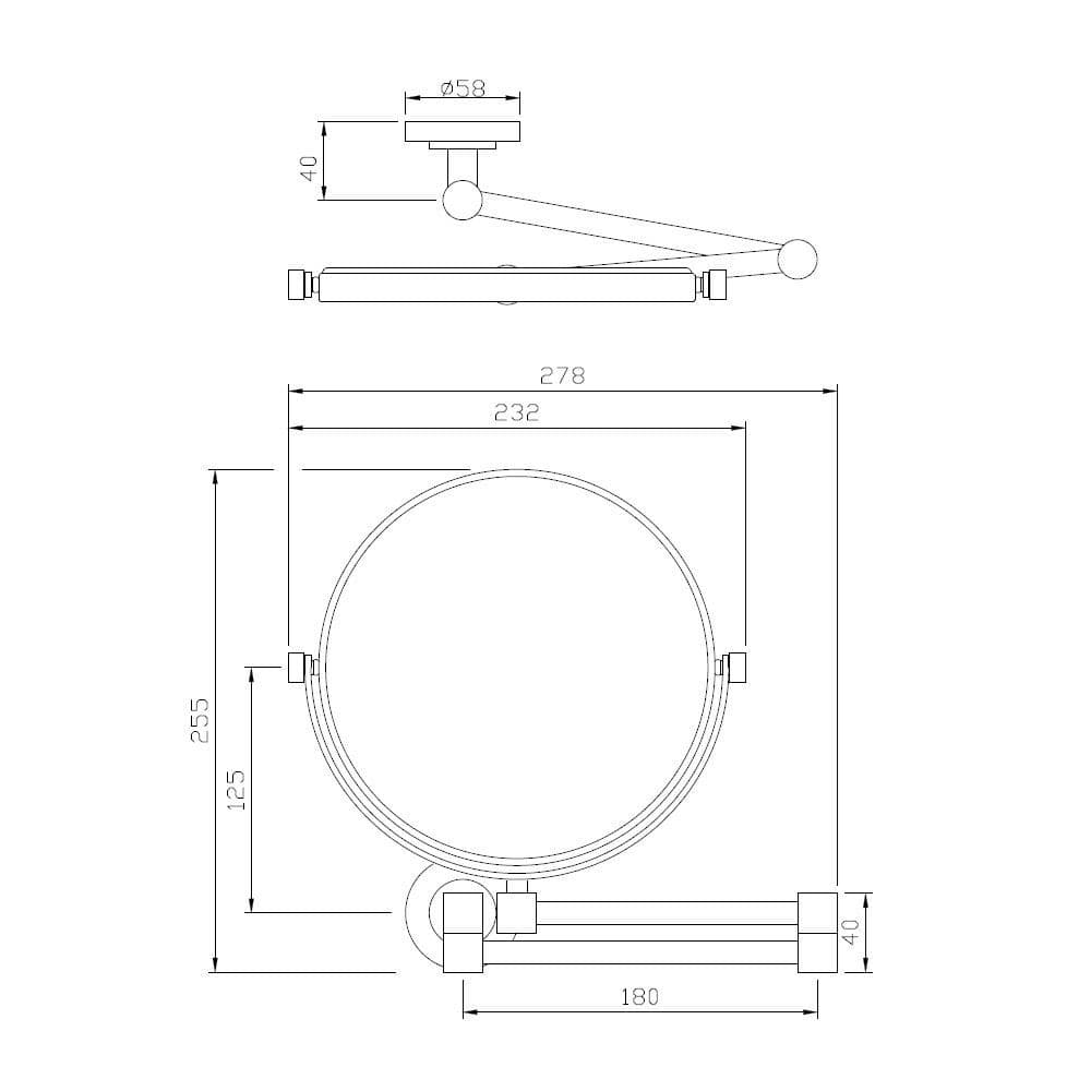 Double Arm Reversible Plain/ Magnifying (3X) Pivotal Mirror with Flange | Chrome Finish | Material: Stainless Steel — image 2
