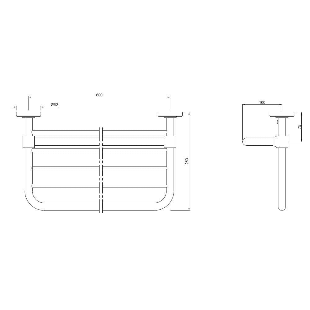 Towel Rack with Lower Hanger 600mm | Chrome Finish | Material: Stainless Steel — image 2