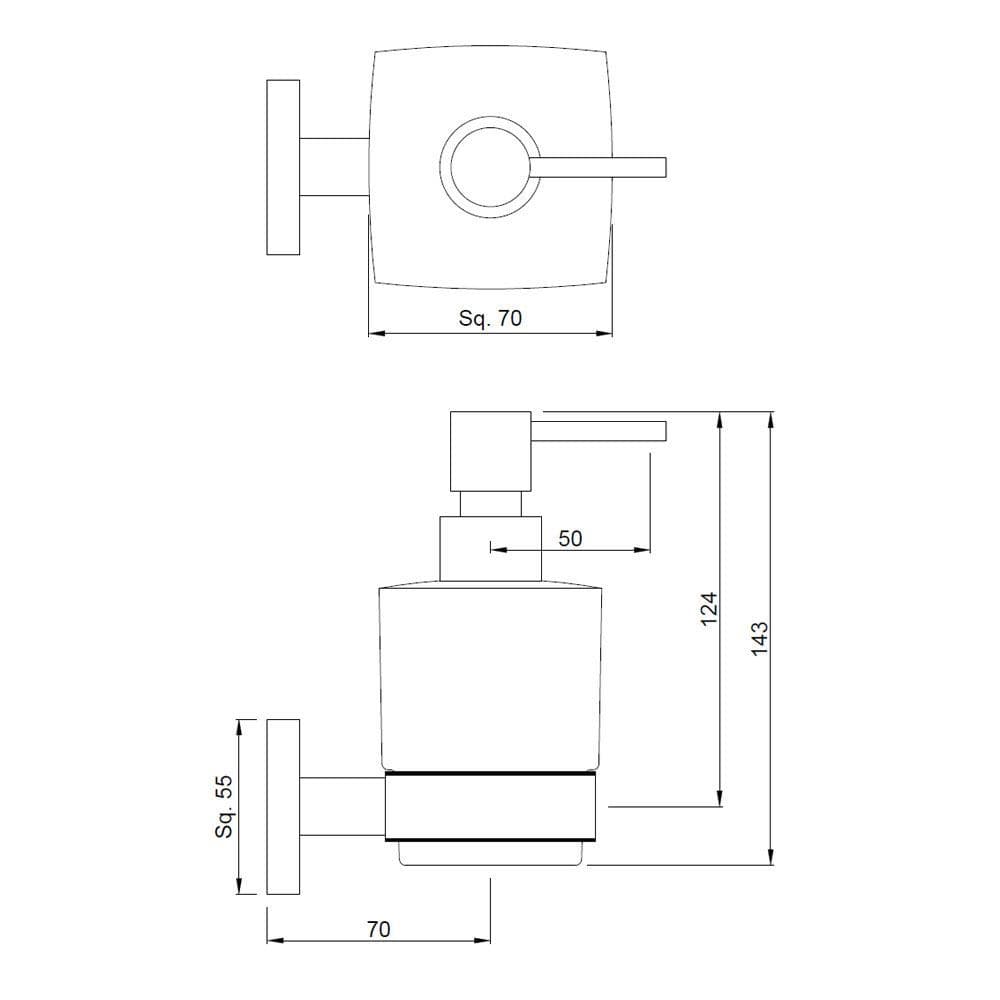 Soap Dispenser | Chrome Finish | Material: Stainless Steel | With Glass Bottle for Liquid Soap Dispensers, Square Shape — image 2