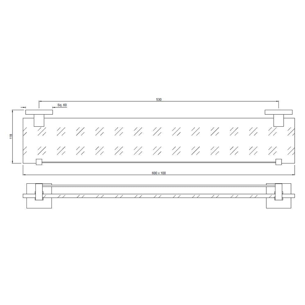 Glass Shelf 600mm | Chrome Finish | Material: Tempered glass | With Brass Brackets — image 2