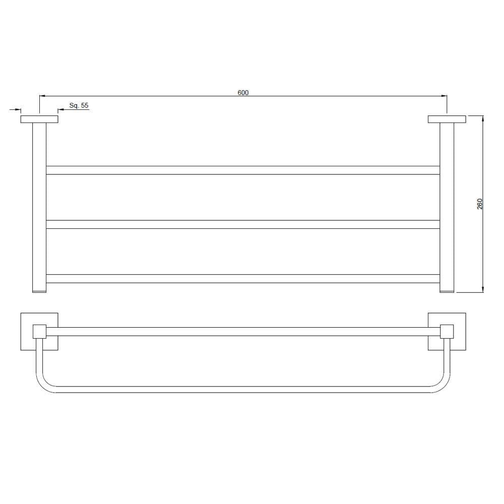 Towel Rack 600mm with Lower Hangers | Chrome Finish | Material: Stainless Steel — image 2