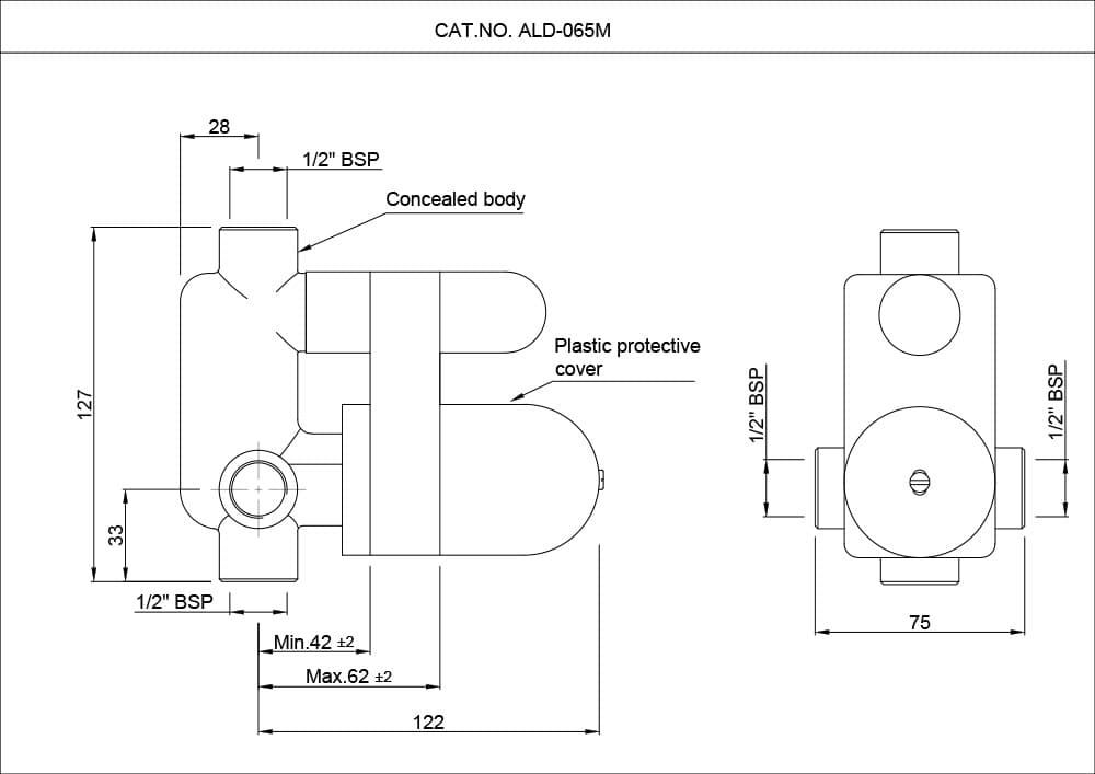 Concealed Body for Single Lever 40 mm Diverter with Button Assembly (Button On Top) without Exposed Parts | for FLP/KUP/OPP-065 exposed kit | Chrome Finish | Material: Brass — image 2