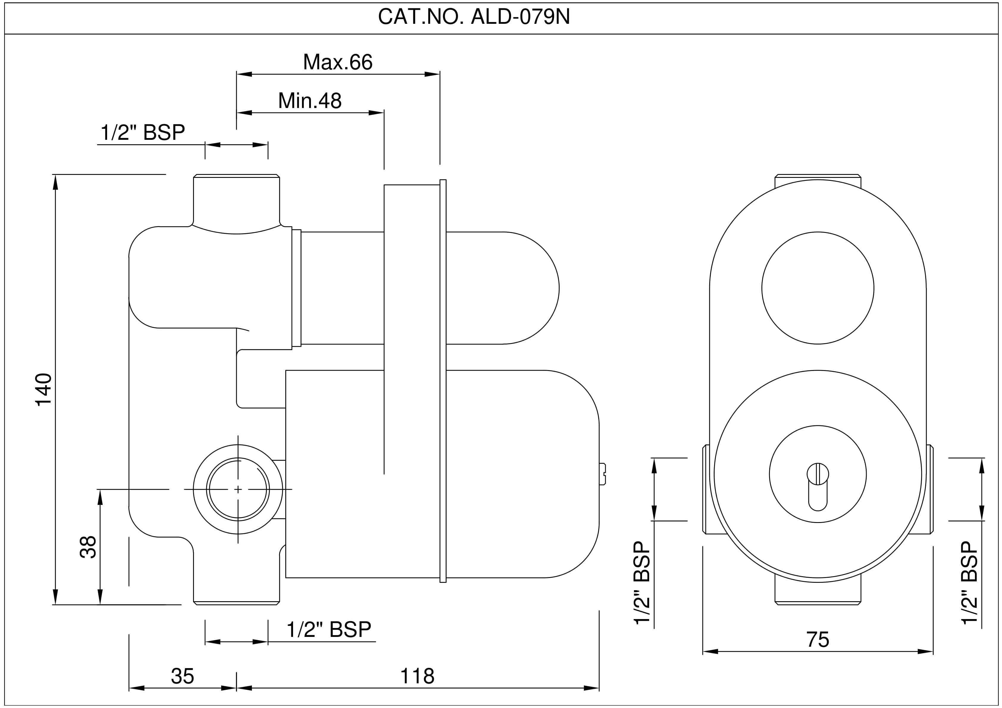 Concealed Body for Hi-Flow Diverter | for FLP/KUP/OPP-079 exposed kit | Chrome Finish | Material: Brass — image 2