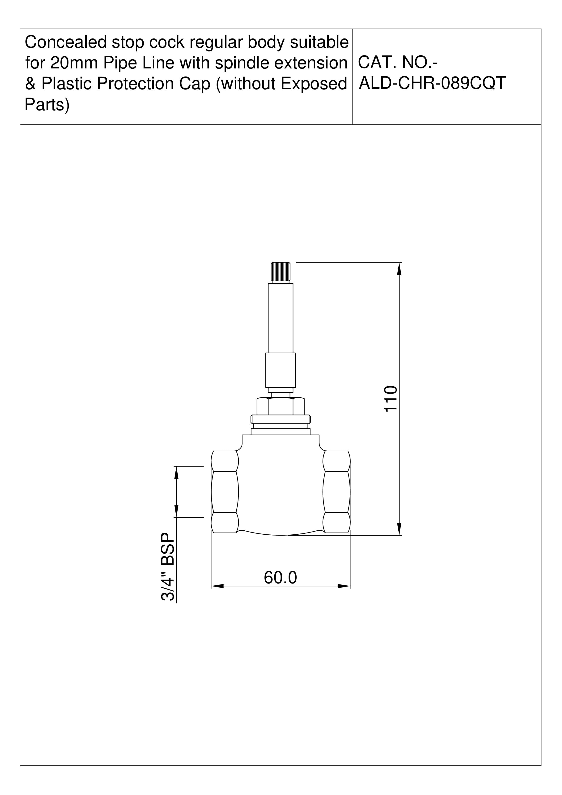 Concealed stop cock regular body suitable for 20mm Pipe Line with spindle extension & Plastic Protection Cap (without Exposed Parts) | Chrome Finish | Material: Brass — image 2