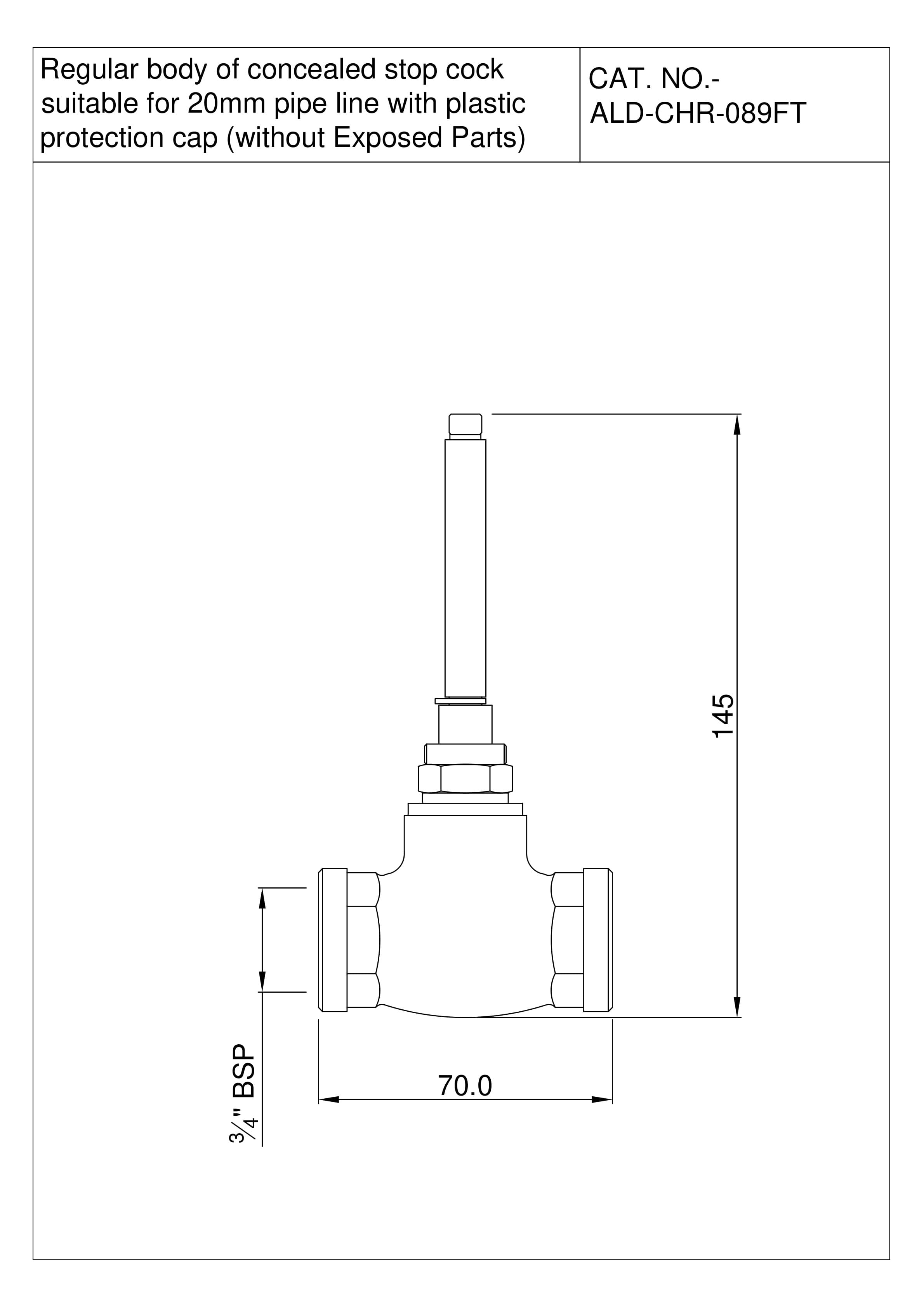 Concealed Part of Stop Cock suitable for 20mm pipe line with plastic Protection cap (without Exposed Parts) | Chrome Finish | Material: Brass — image 2