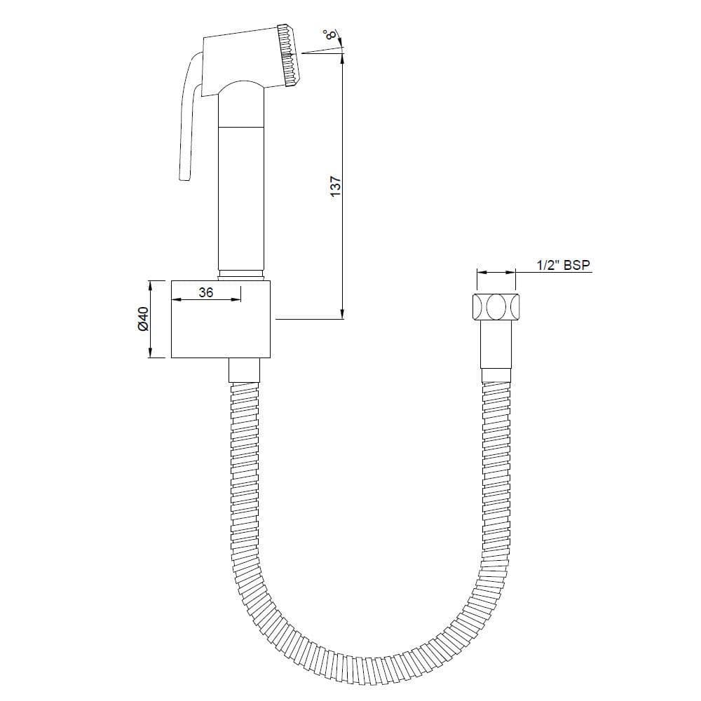 Health Faucet with 8mm Dia, 1mtr Long Flexible Tube & Wall Hook | Chrome Finish — image 2