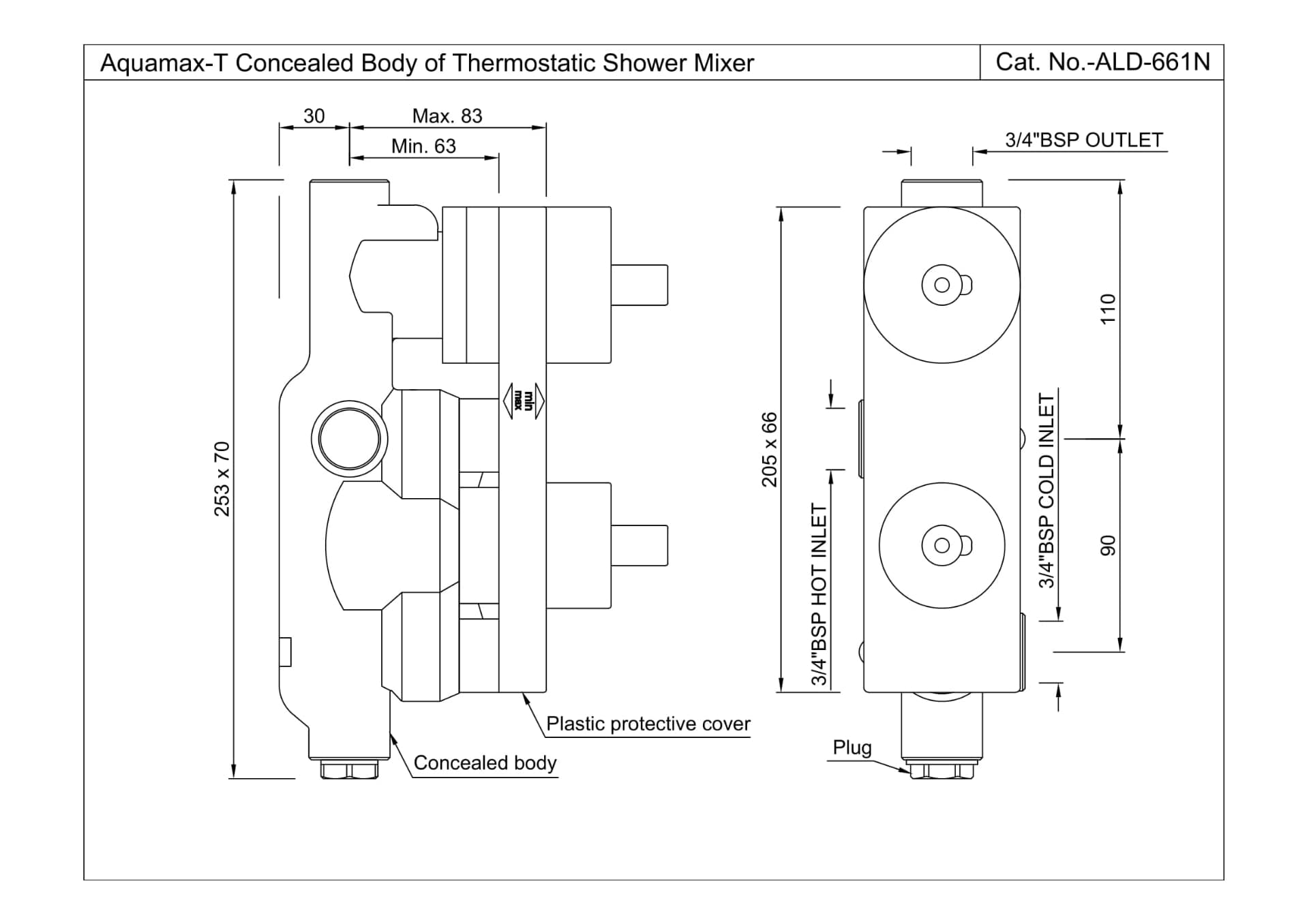 Aquamax Concealed Body of Thermostatic Shower Mixer | for FLP/KUP/OPP-661 exposed kit | Chrome Finish | Material: Brass — image 2