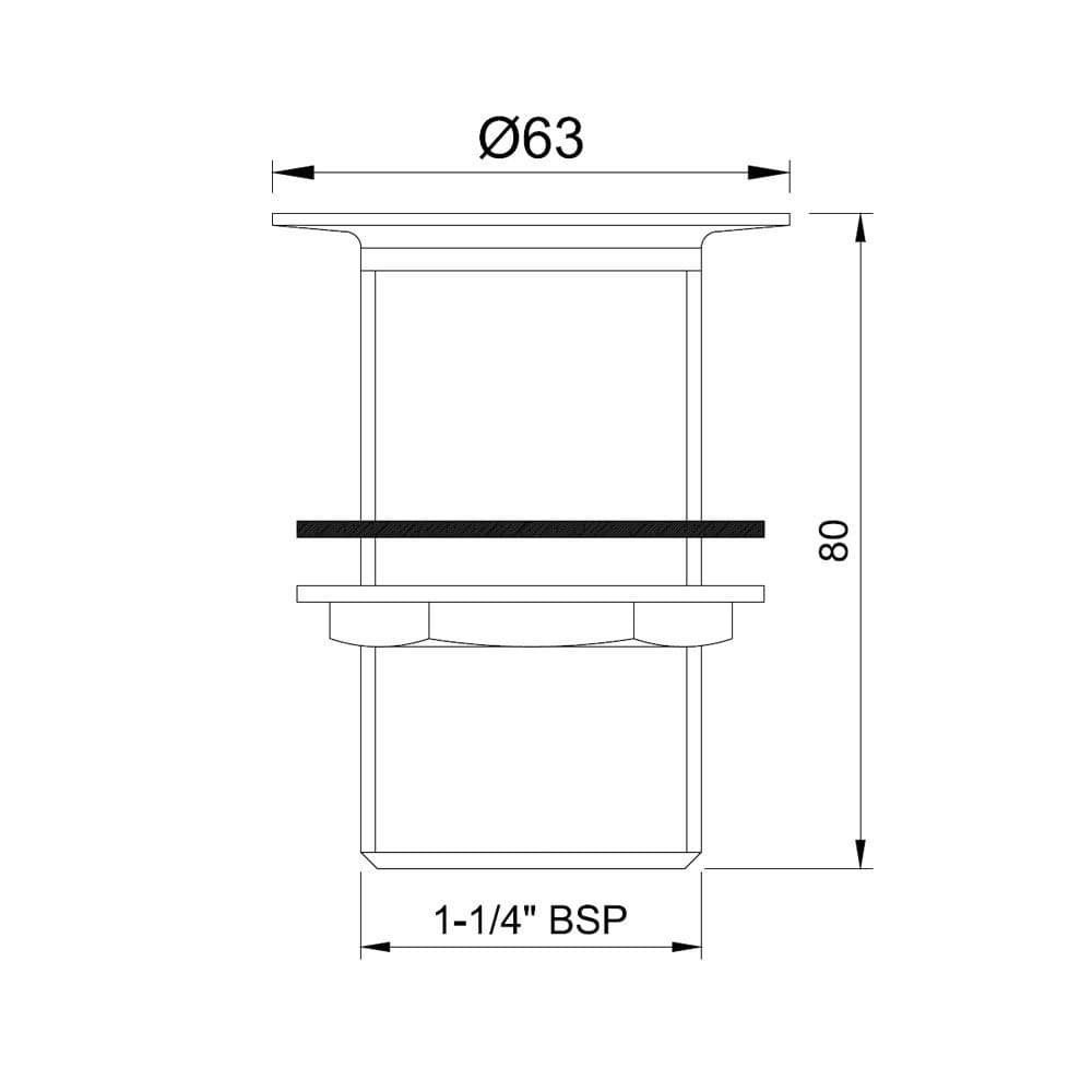 Waste Coupling 32mm | Chrome Finish | Material: Brass | With Full Thread with 80mm Height — image 2