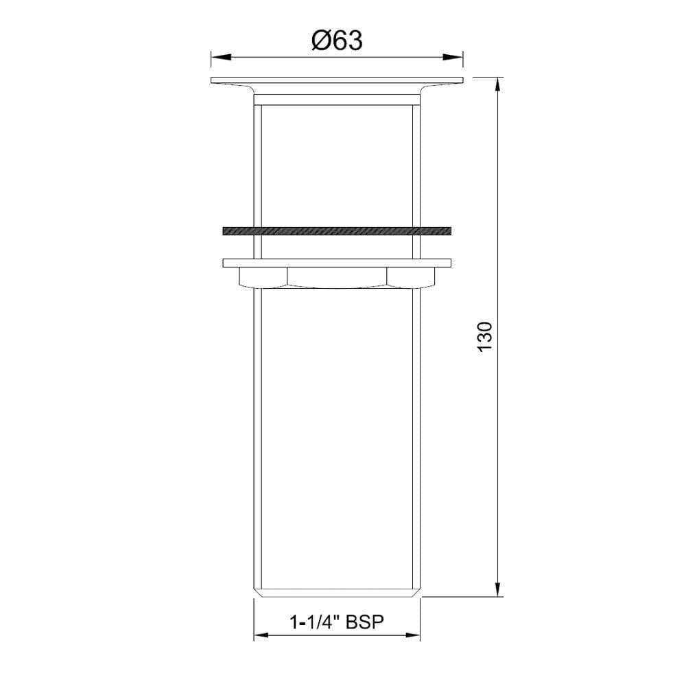 Waste Coupling 32mm | Chrome Finish | Material: Brass | With Full Thread with 130mm Height — image 2