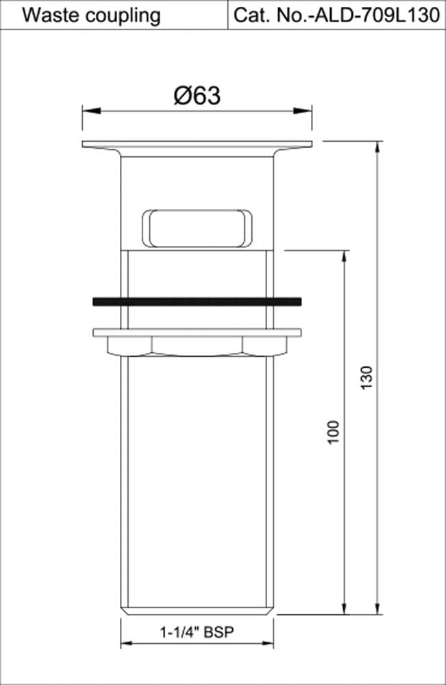 Waste coupling 32mm | Chrome Finish | Material: Brass | With Half Thread with 130mm Height — image 2