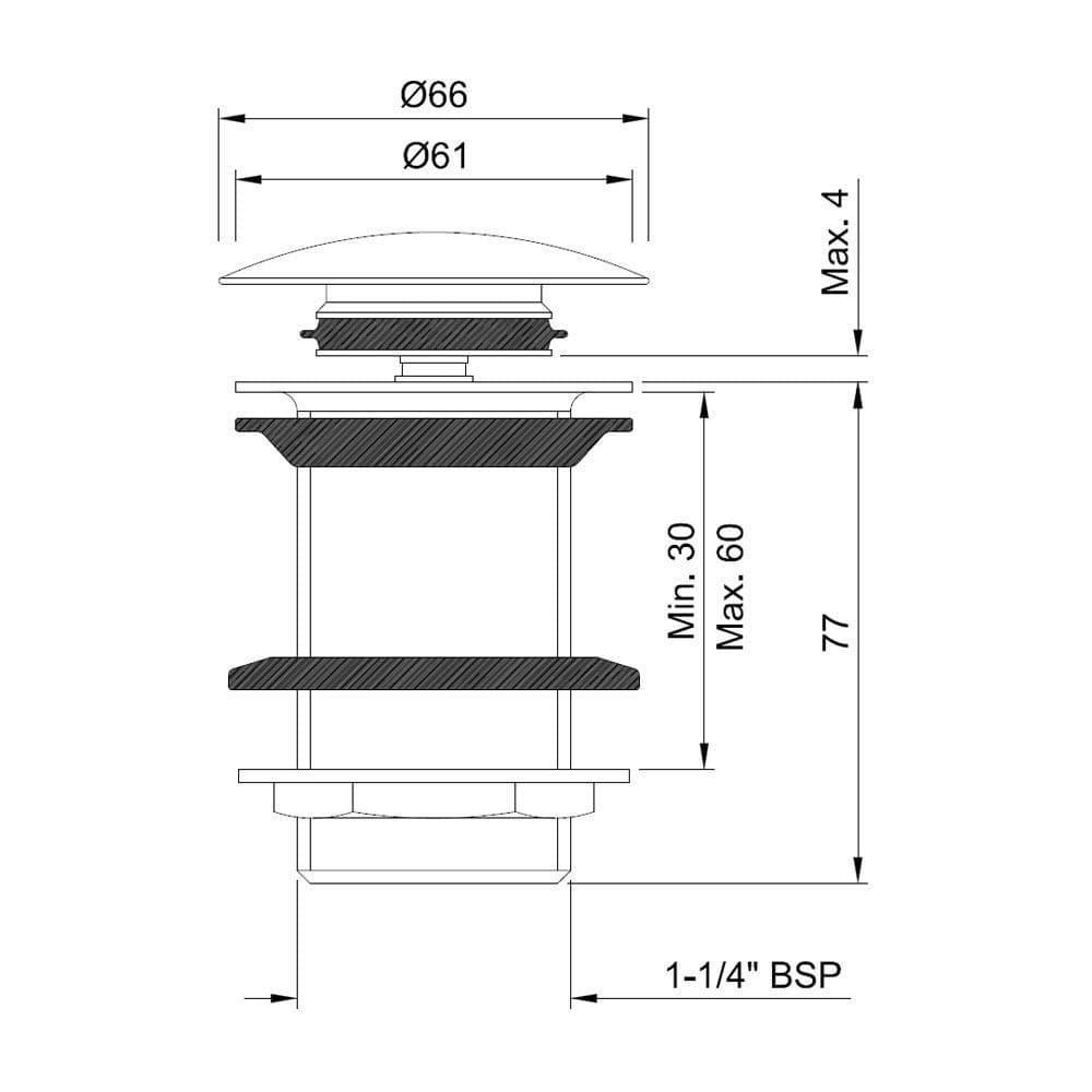 Pop Up Waste Coupling 32mm | Chrome Finish | Material: Brass | With Full Thread With 80mm Height — image 2