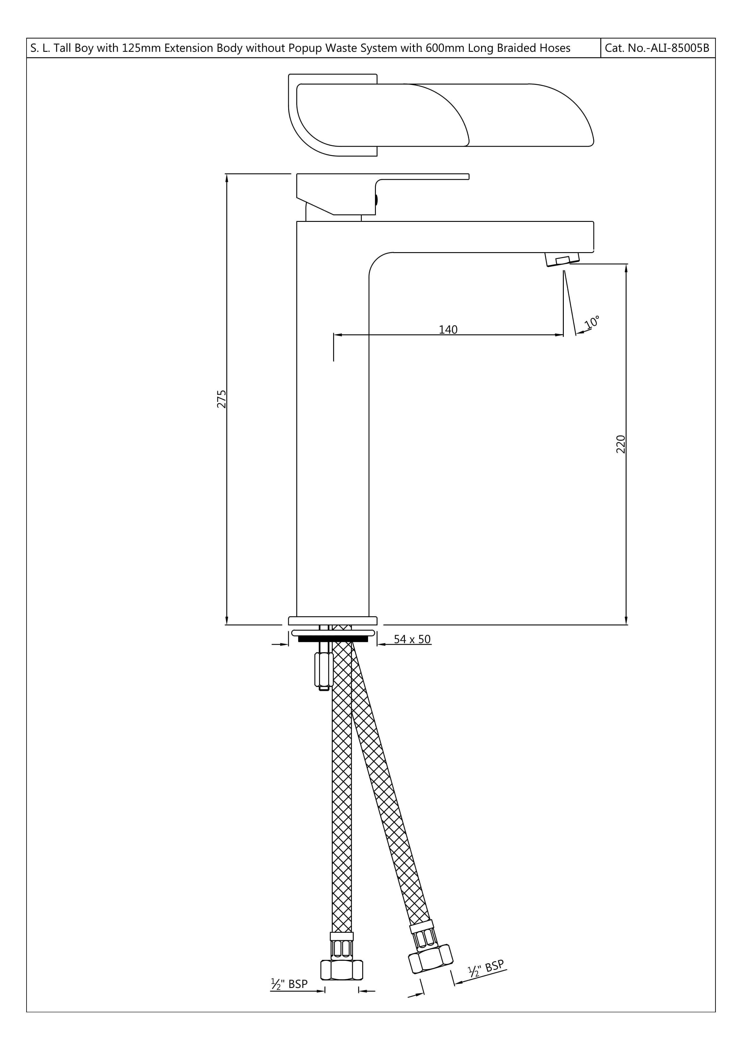 Alive Single Lever Basin Mixer (Hot & Cold Water) | Chrome Finish | With 190mm Tall and 600mm Braided Connection Pipe — image 2