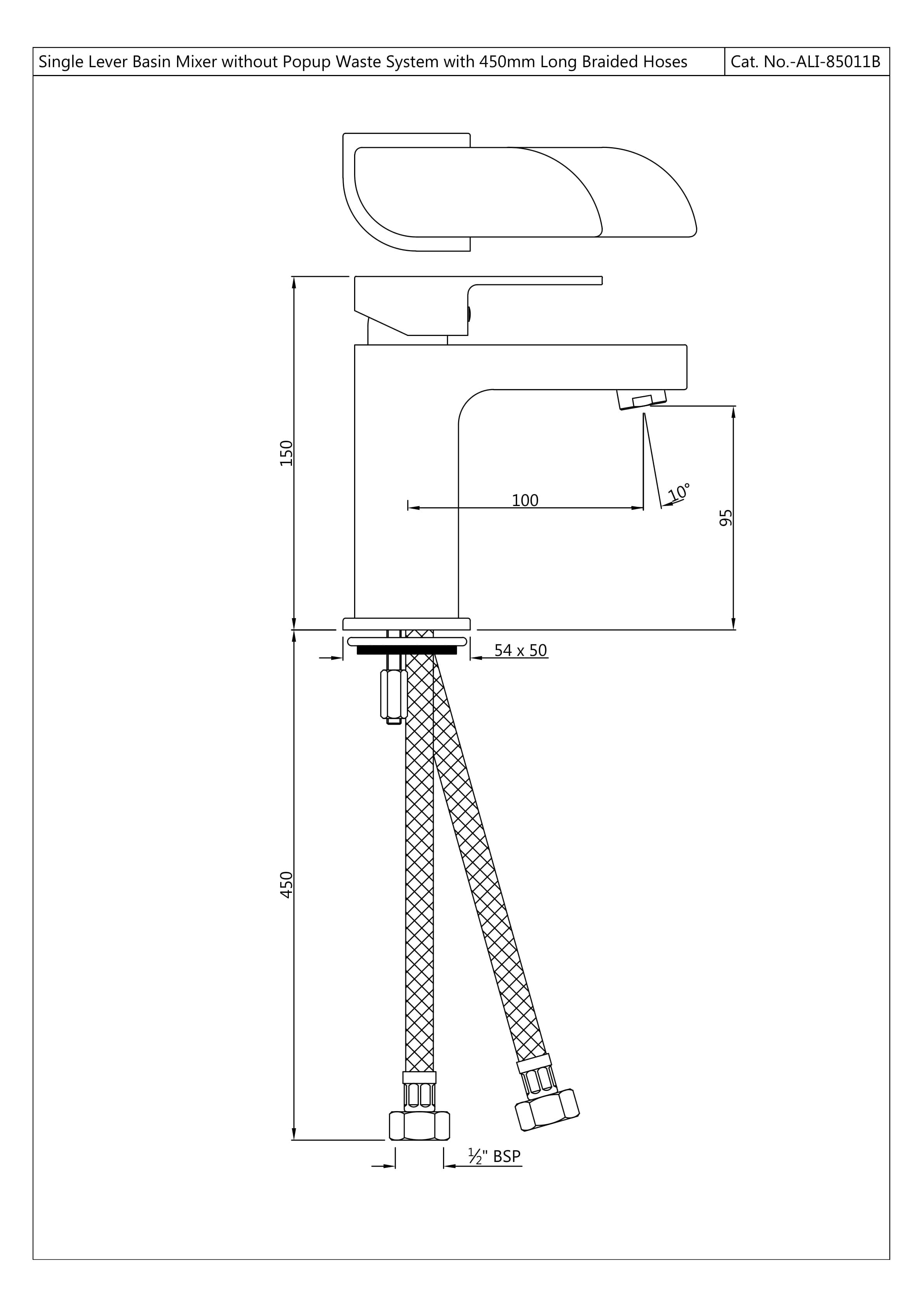 Alive Single Lever Basin Mixer (Hot & Cold Water) | Chrome Finish | With 450mm Braided Connection Pipe — image 2