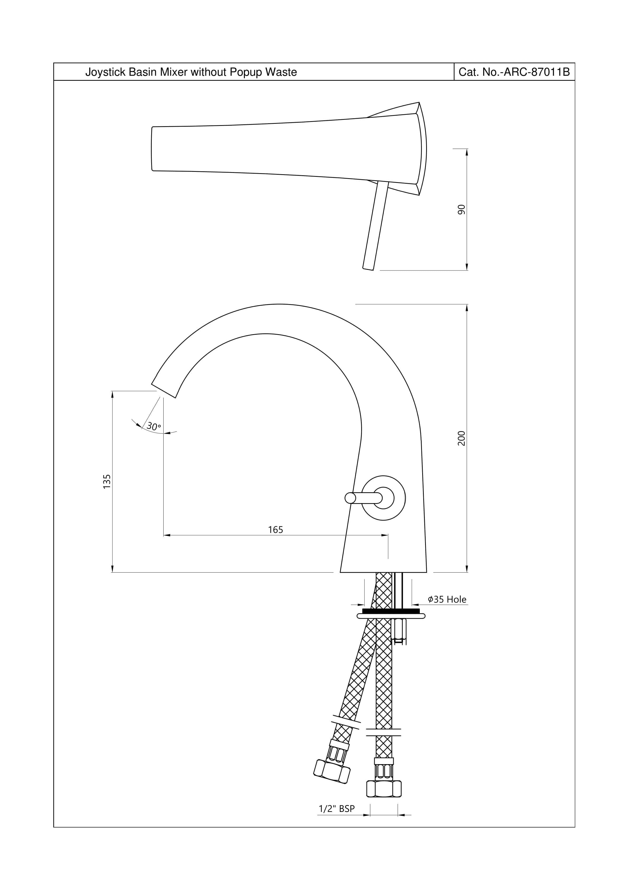 Aria Single Lever Basin Mixer (Hot & Cold Water) | Chrome Finish | With 450mm Braided Connection Pipe — image 2
