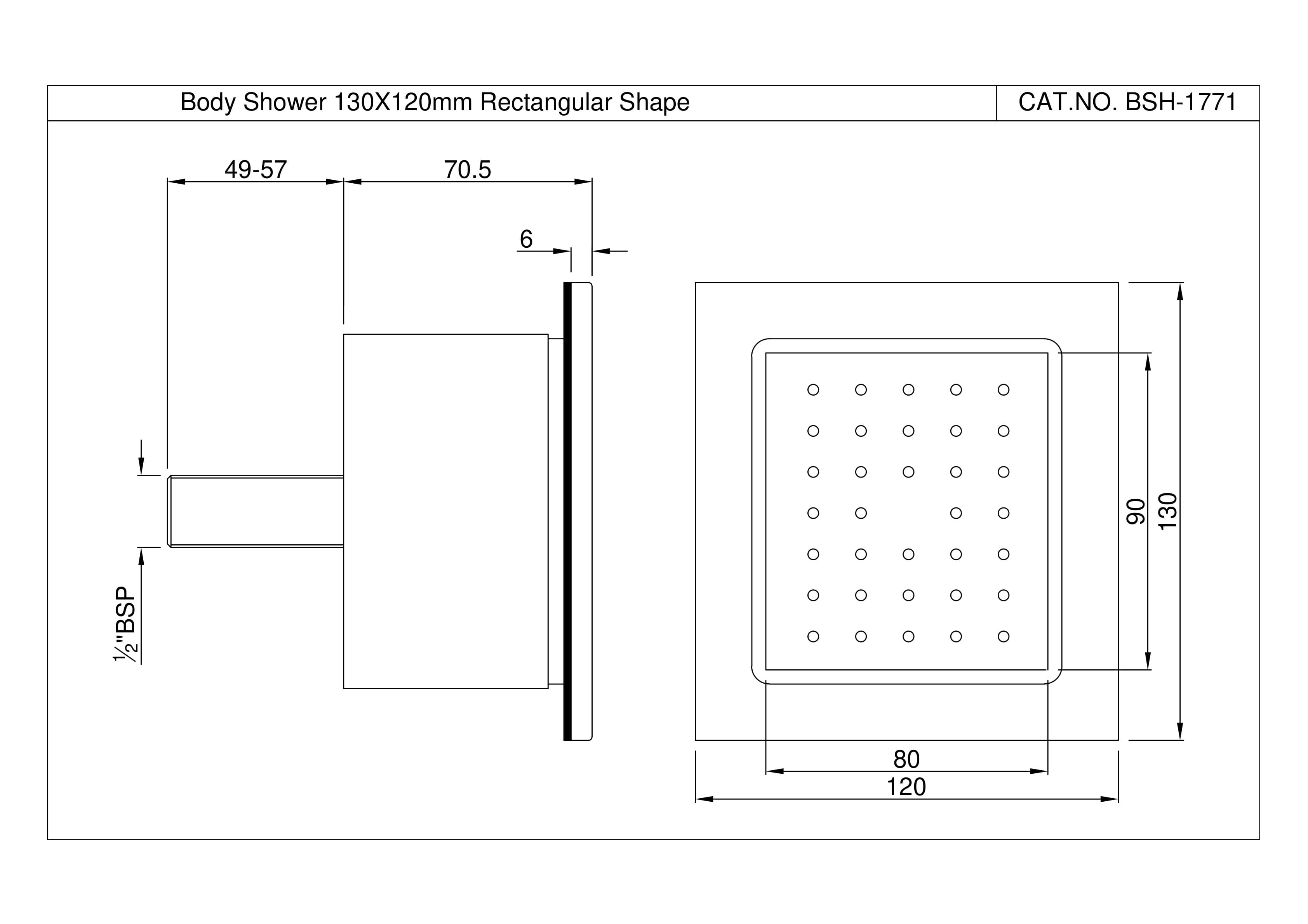 Body Jet Concealed Type 130 x 120mm Rectangular Shape | Chrome Finish — image 2