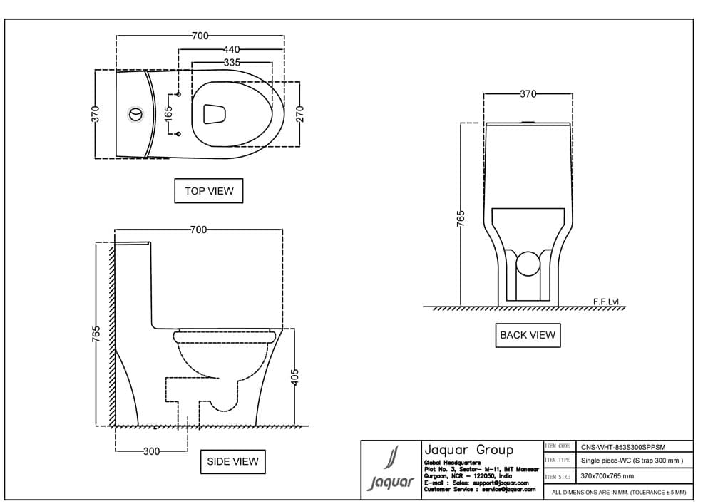 Continental Rimless Single Piece Toilet | With PP Soft Close Slim Seat Cover, Hinges, Dual Flush Cistern Fittings, Fixing set | S Trap- 300mm — image 2