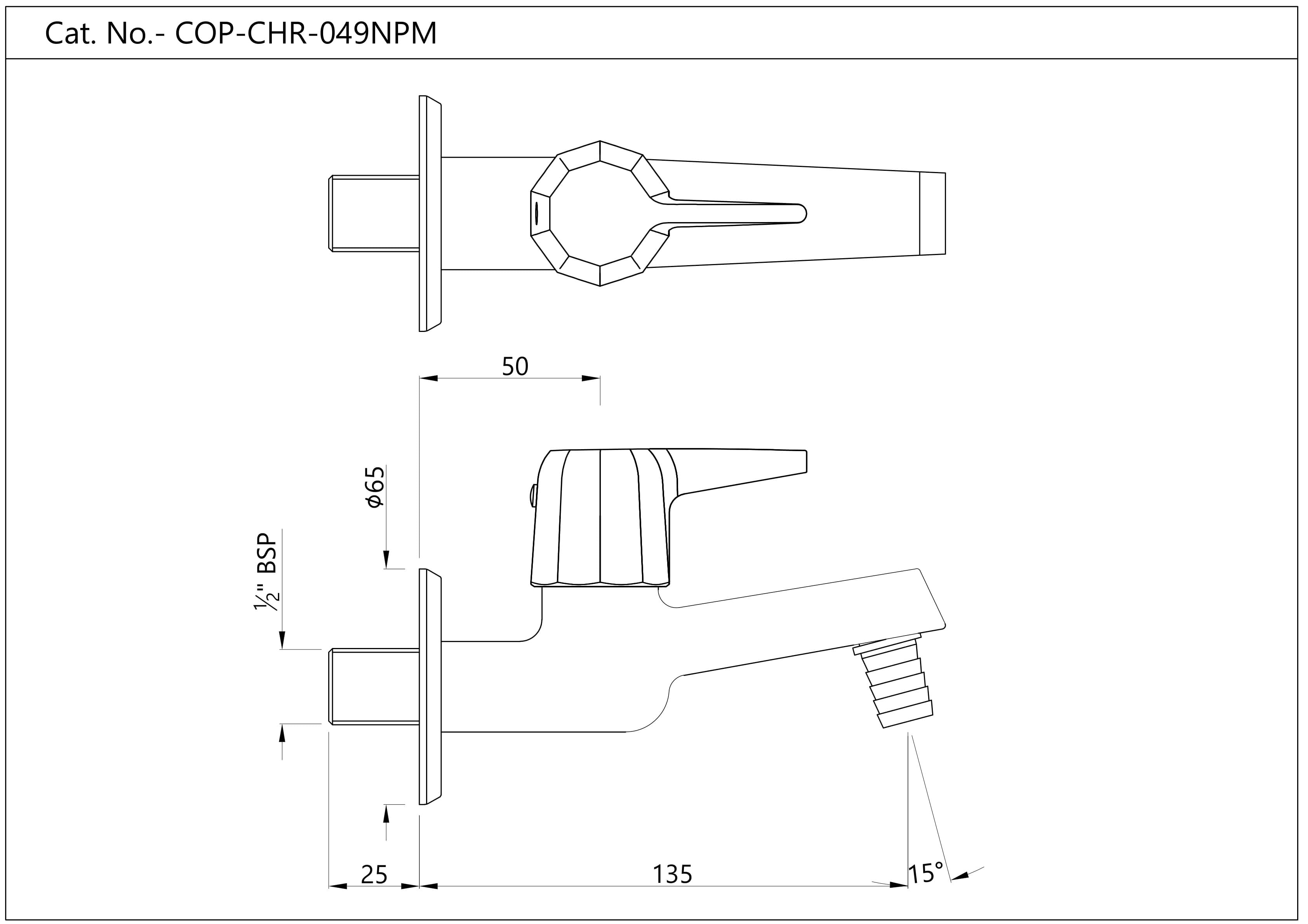 Continental Prime Nozzle Tap with Wall Flange | Chrome Finish | Material: Brass — image 2