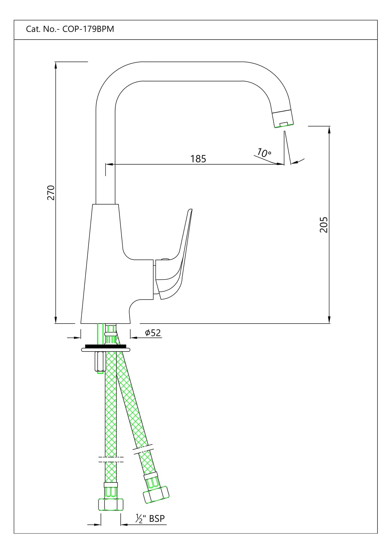 Continental Prime Mixer (Hot & Cold Water) | Chrome Finish | Material: Brass | With Swinging Spout & 450mm Braided Connection Pipe — image 2
