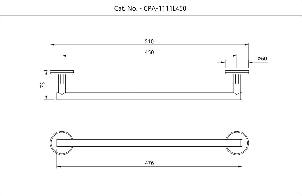 Towel Rod 450mm | Chrome Finish | Material: Stainless Steel — image 2