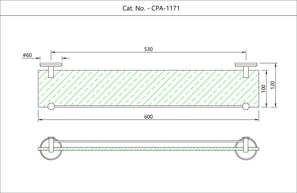 Glass Shelf 600mm | Chrome Finish | Material: Stainless Steel — image 2