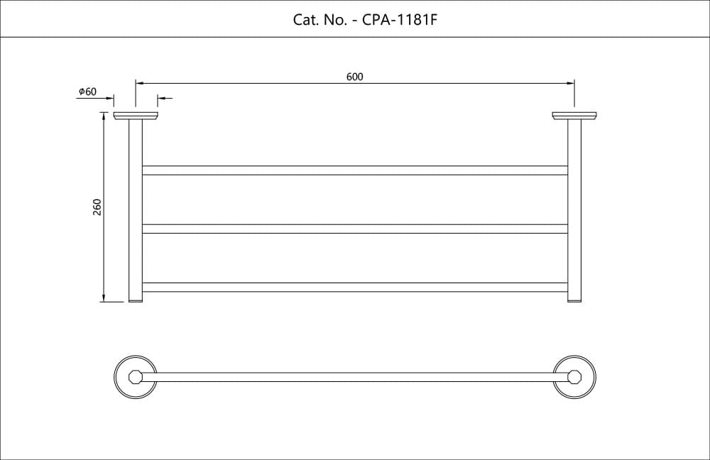 Towel Rack 600mm | Chrome Finish | Material: Stainless Steel — image 2