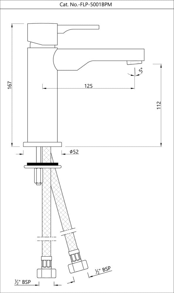 Florentine Prime Single Lever Basin Mixer (Hot & Cold Water) | Chrome Finish | With 450mm Braided Connection Pipe — image 2