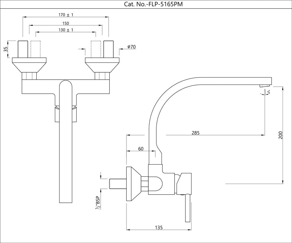 Florentine Prime Mixer (Hot & Cold Water) | Chrome Finish | Material: Brass | With Swinging Spout — image 2