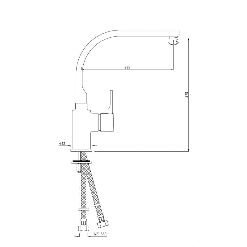 Florentine Prime Mixer (Hot & Cold Water) | Chrome Finish | Material: Brass | With Swinging Spout with 450mm Braided Connection Pipe — image 2