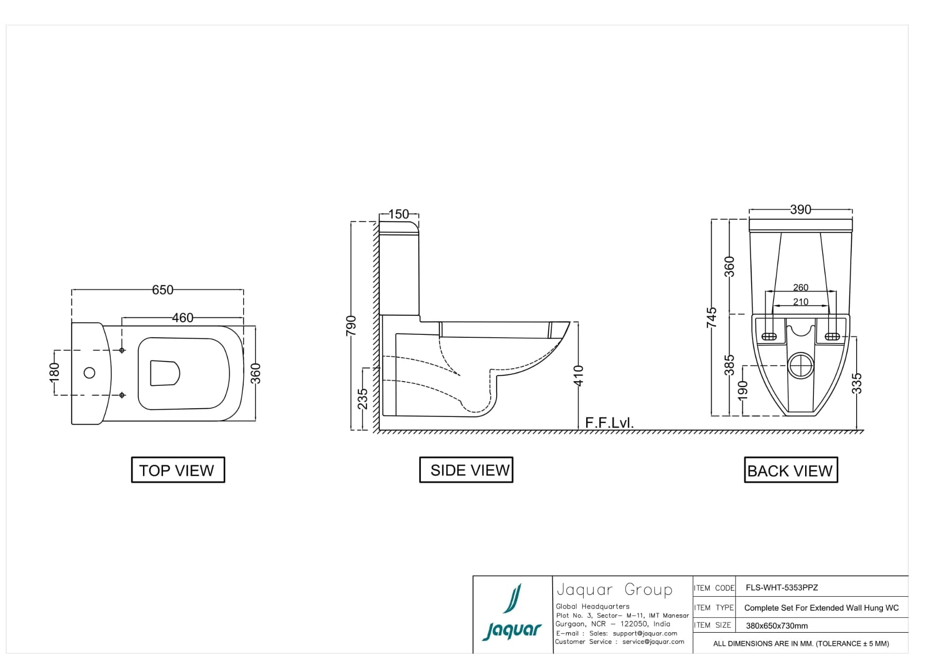 Florentine Rimless Toilet with Cistern with PP Soft Close Seat cover, Hinges, Dual Flush Cistern Fitting, Fixing Set | Size: 380 x 650 x 730mm — image 2