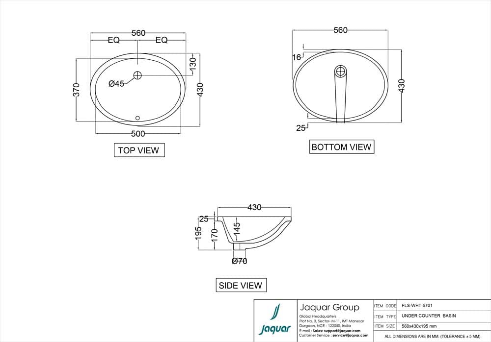 Florentine Under Counter Basin with Fixing Accessories | Size: 560 x 430 x 195mm | Oval Shape — image 2