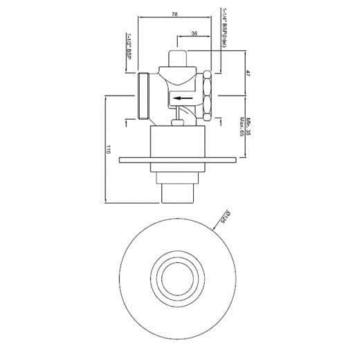 Flush Valve Dual Flow 32mm Size (Concealed Body) with Exposed Shut off Provision & Round Flange | Chrome Finish — image 2