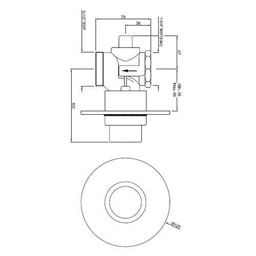 Flush Valve Regular 32mm Size (Concealed Body) with Exposed Shut off Provision & Round Flange | Chrome Finish — image 2